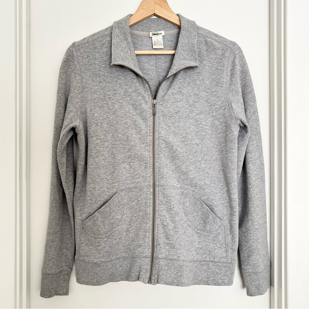 Neiman Marcus Women's Gray Full-Zip Sweatshirt Size S Elevated Basic Comfy Lux - Picture 1 of 4